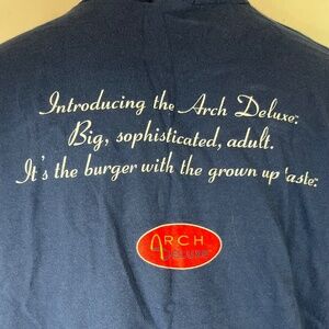 McDonalds Crew T Shirt Size XL 46-48 Vintage Arch Deluxe Blue 90s single stitch